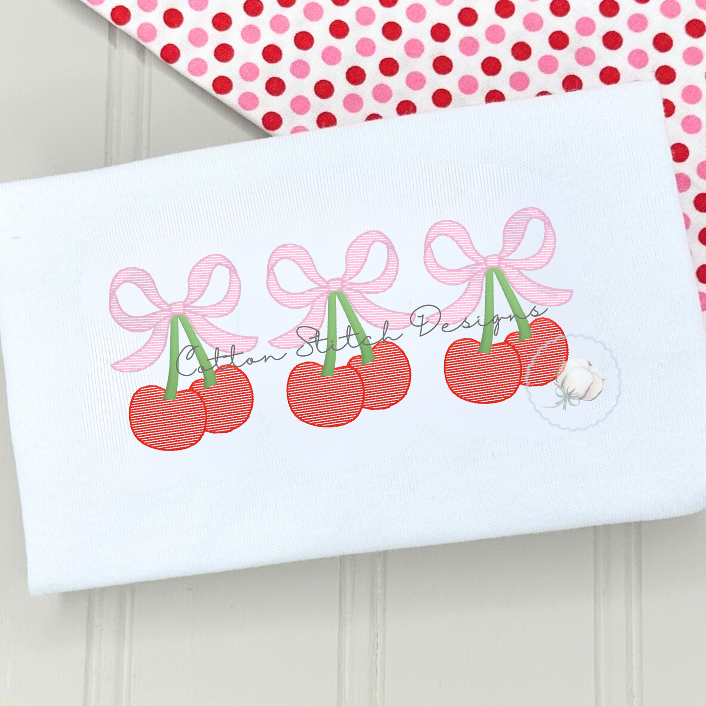 Cherry Bow Trio Embroidery Design
