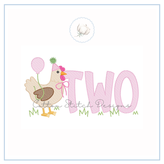 Birthday Chicken Two Embroidery Design