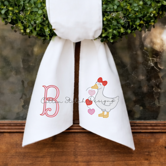 Mini Goose with Heart String Sketch Embroidery Design