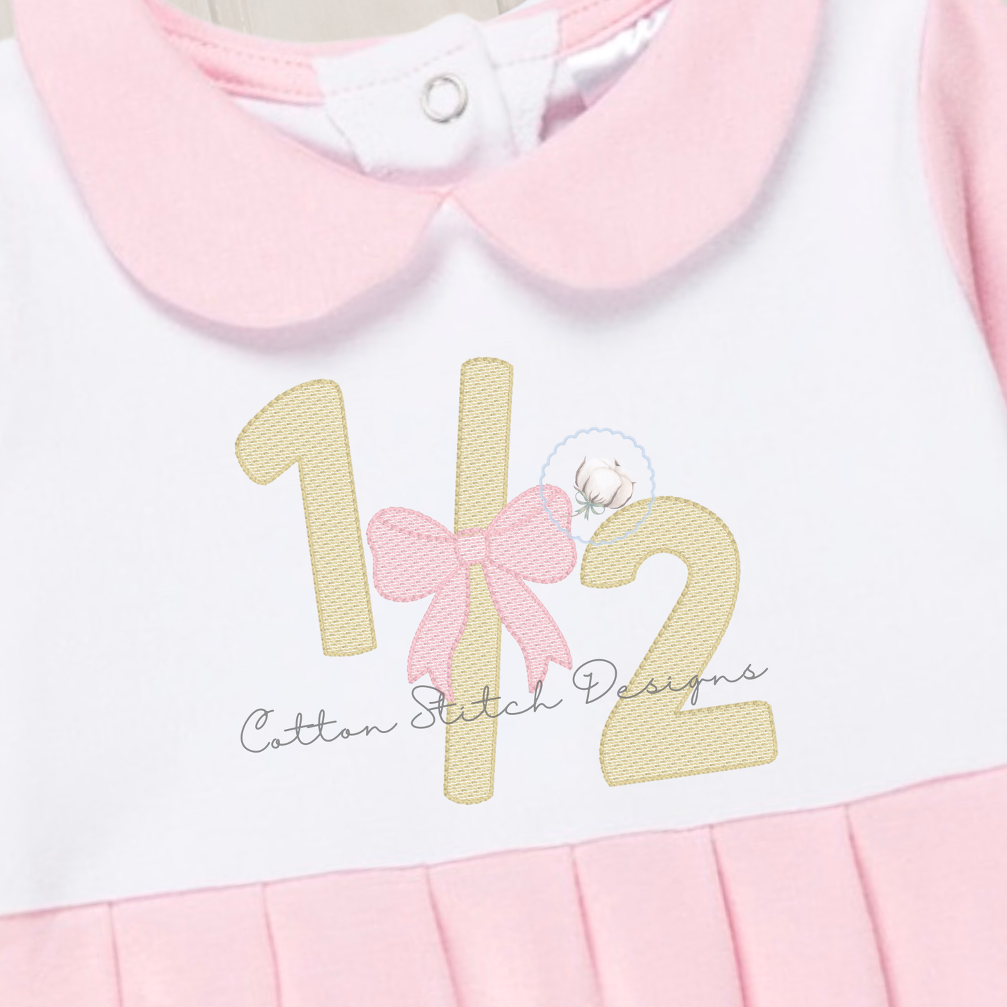 Half Birthday Bow Sketch Embroidery Design