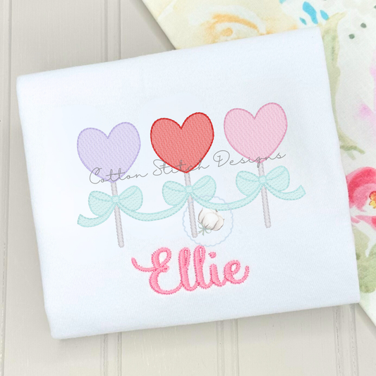 Valentine Heart Lollipops Sketch Embroidery Design