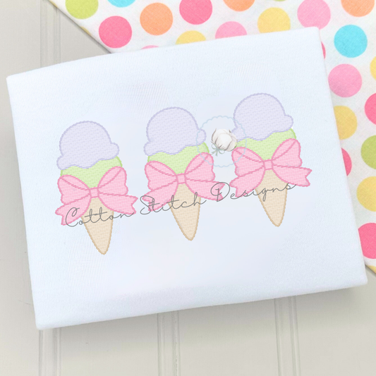 Ice Cream Bow Trio Embroidery Design