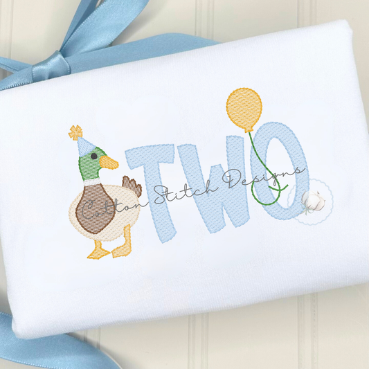Mallard Duck Birthday Two Embroidery Design