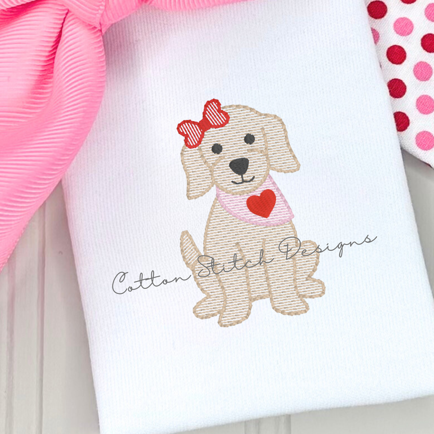 Mini Valentine Girl Puppy Sketch Embroidery Design