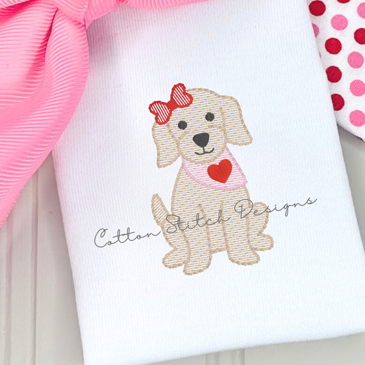 Mini Valentine Girl Puppy Sketch Embroidery Design