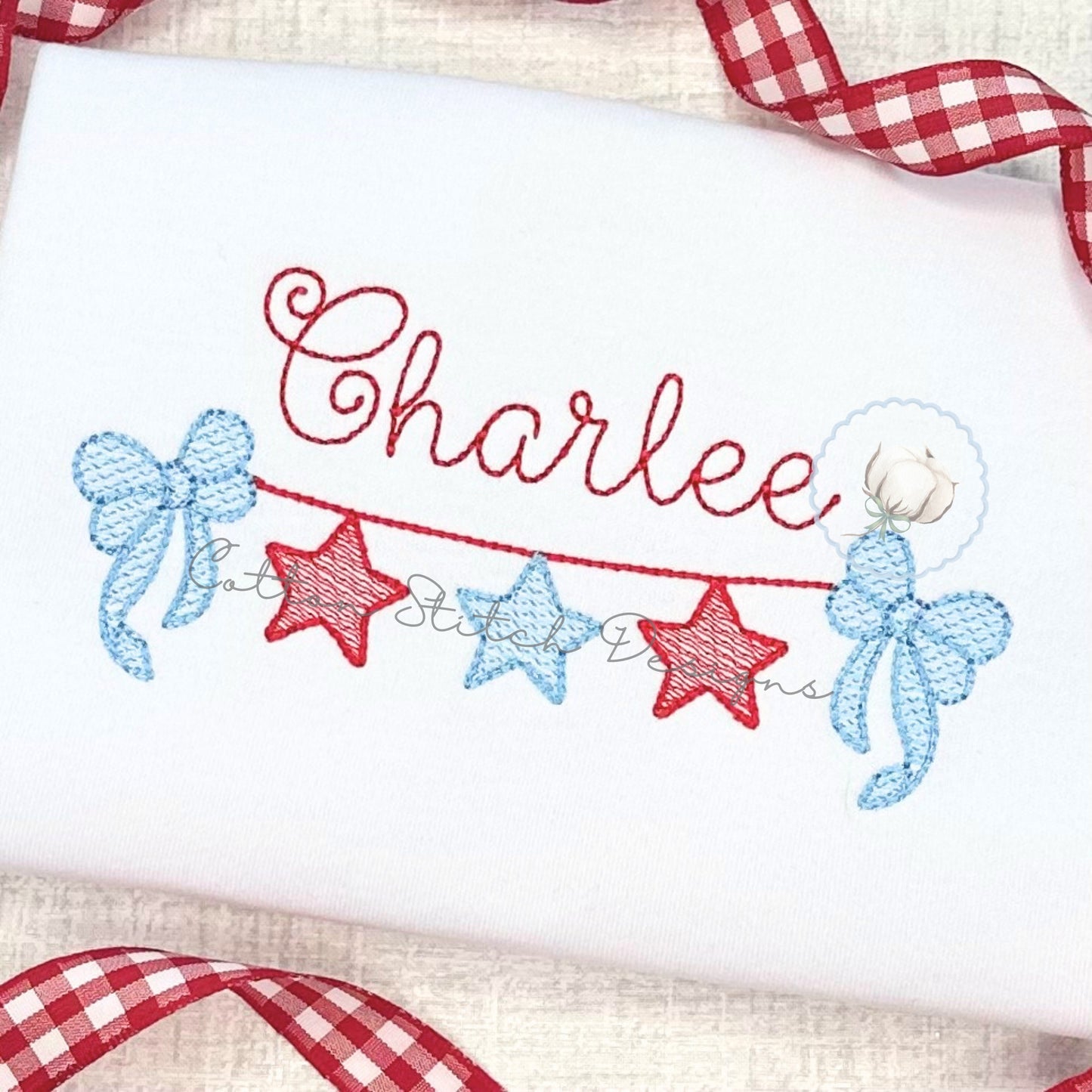 Patriotic Bow Swag Sketch Embroidery Design