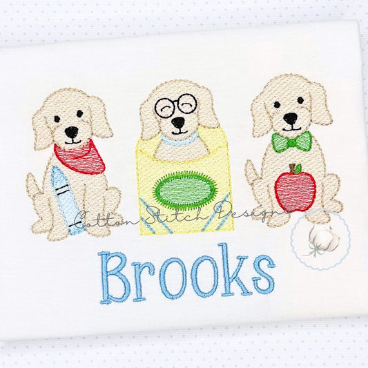 School Puppy Trio Embroidery Design