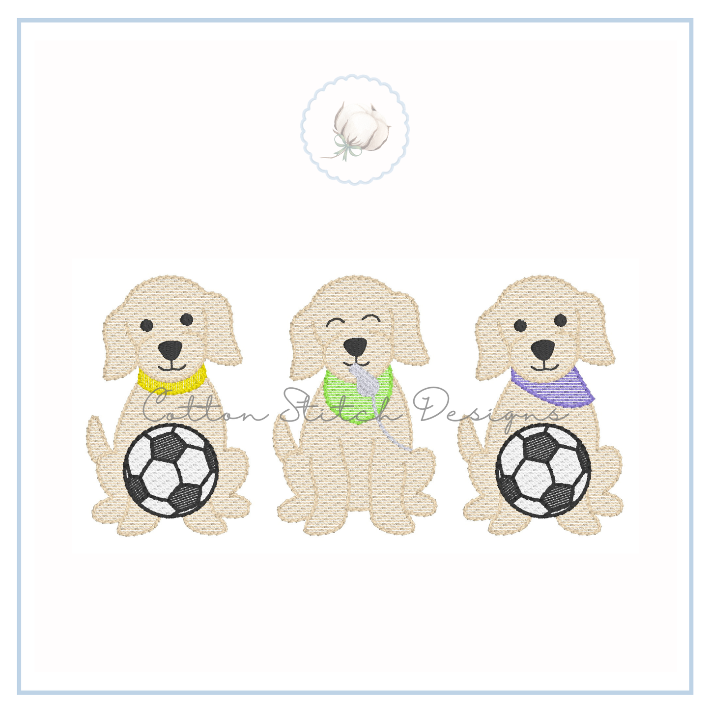 Soccer Puppy Trio Embroidery Design