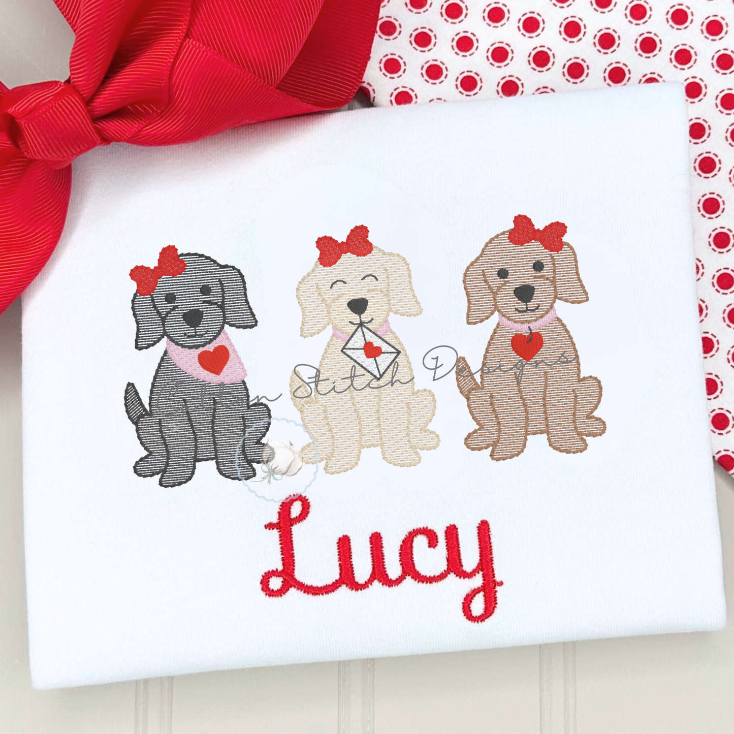 Valentine Girl Puppy Trio Embroidery Design