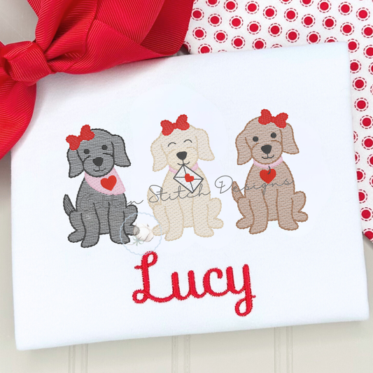 Valentine Girl Puppy Trio Embroidery Design