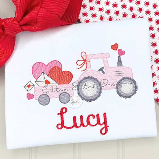 Valentine Girl Tractor Sketch Embroidery Design