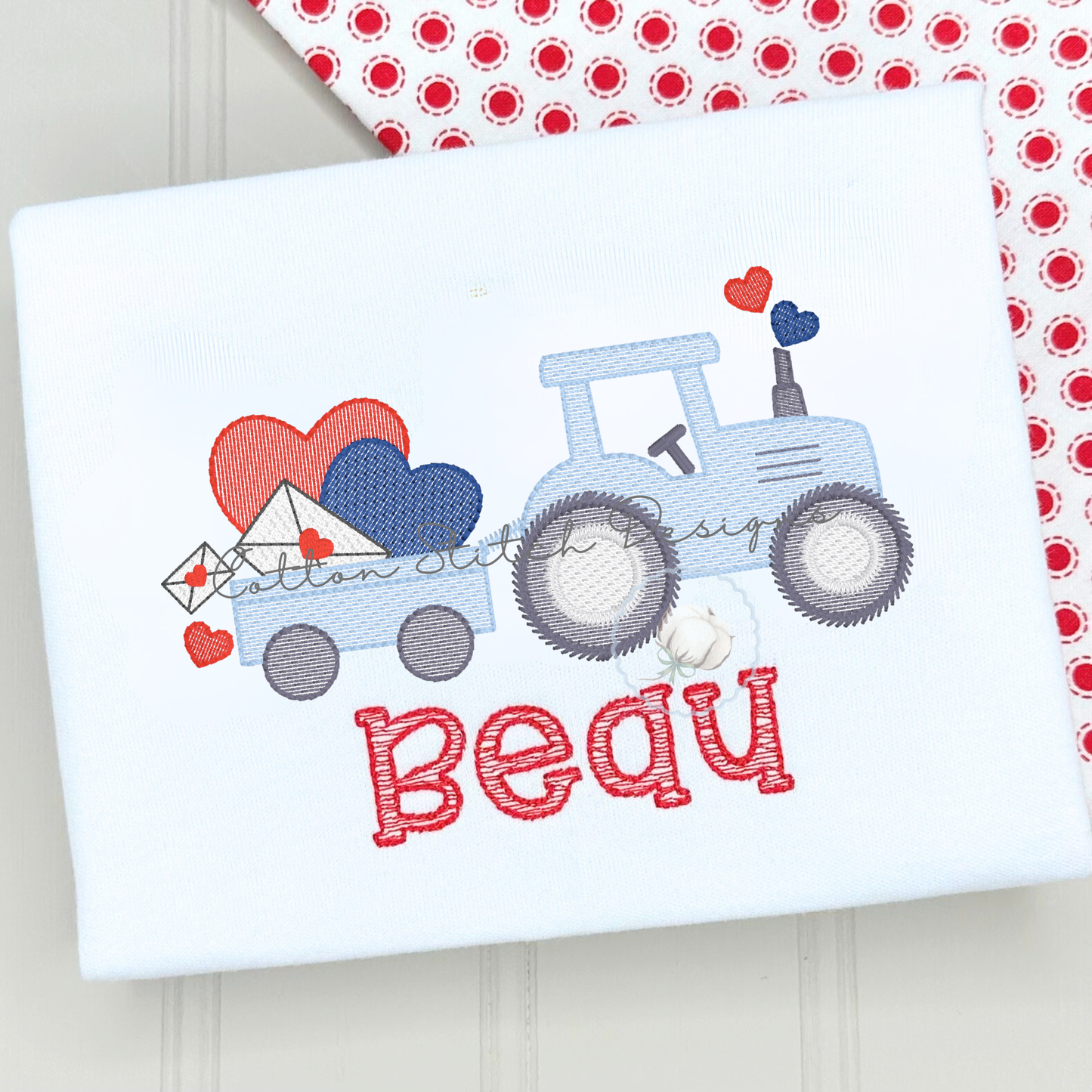 Valentine Tractor Sketch Embroidery Design