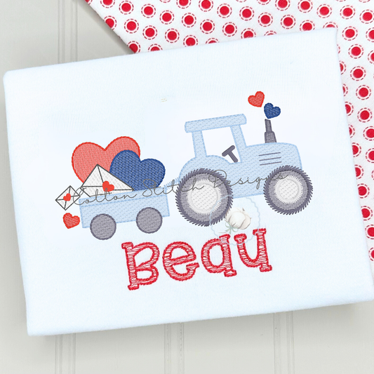 Valentine Tractor Sketch Embroidery Design