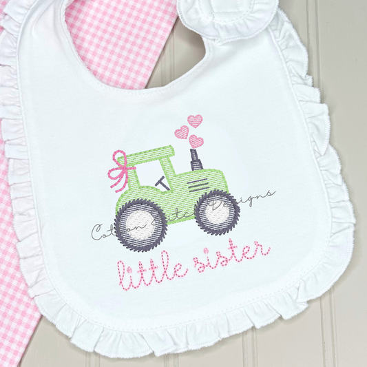 Mini Valentine Girl Tractor Sketch Embroidery Design